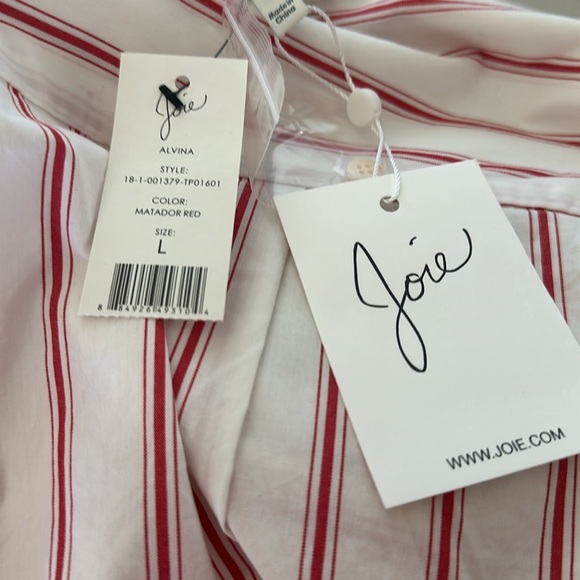 Joie NWT L red and white Alvina Blouse - Picture 3 of 3